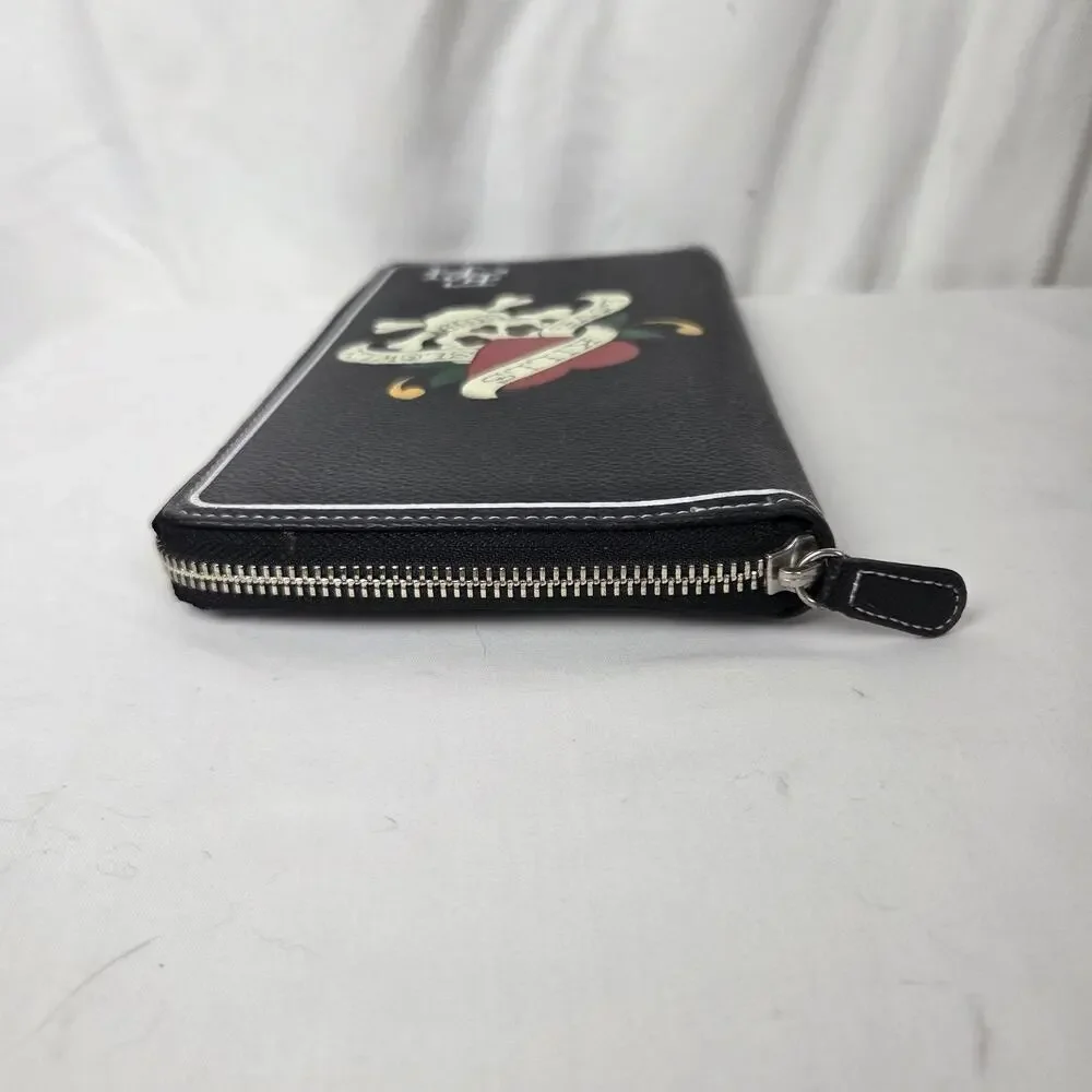 Ed Hardy Black Skull Love Kills Slowly Wallet Zip Around Card Holder Pocket Book
